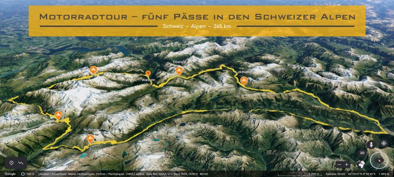 Motorradtour – fuenf Paesse in den Schweizer Alpen