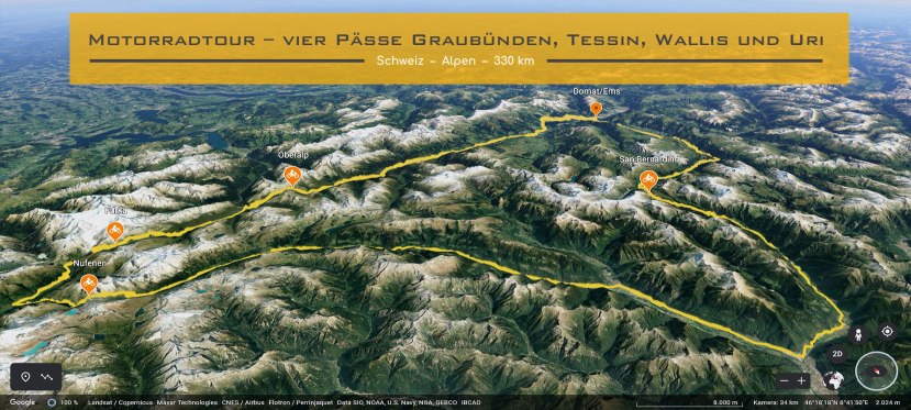 Motorradtour – vier Paesse Graubuenden, Tessin, Wallis und Uri