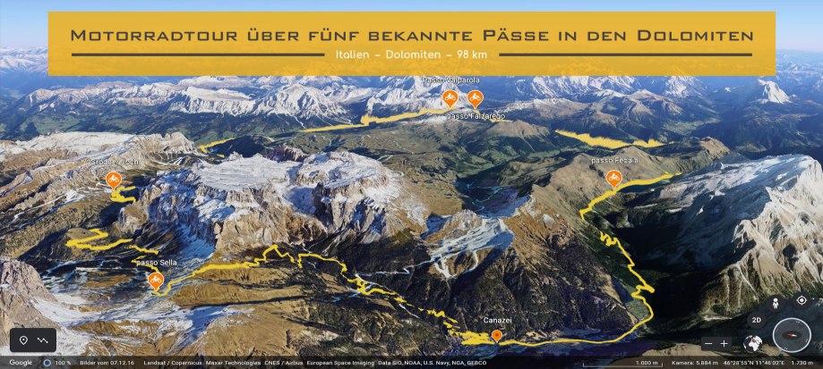 Motorradtour ueber fuenf bekannte Paesse in den Dolomiten