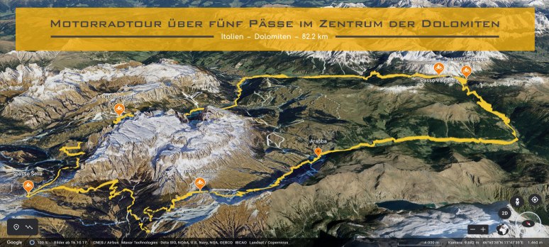 Motorradtour ueber fuenf Paesse im Zentrum der Dolomiten