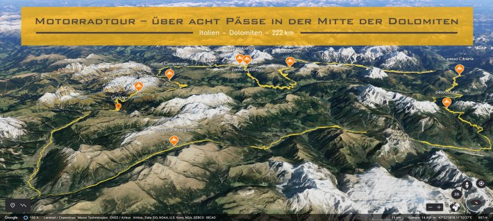 Motorradtour – ueber acht Paesse in der Mitte der Dolomiten